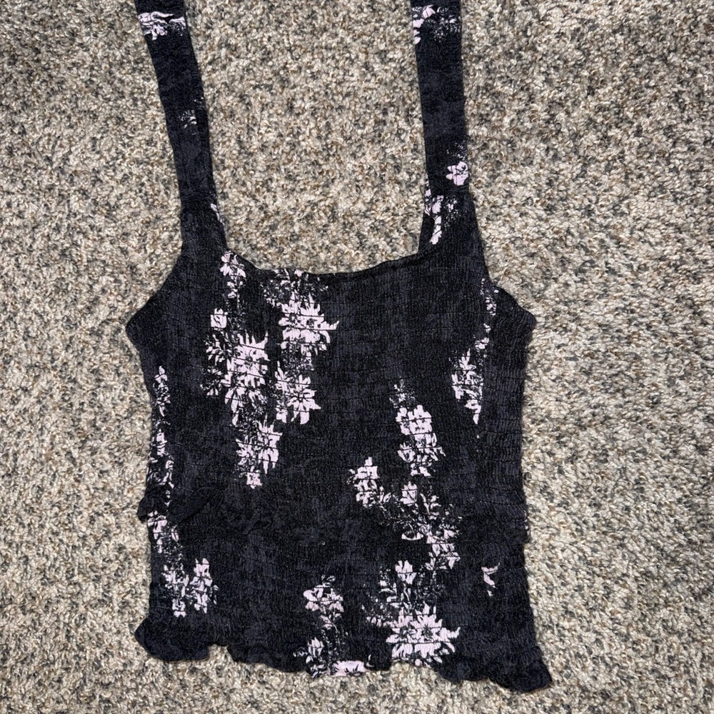 Free People Black and Pink Floral Camisole